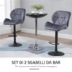 SET 2 SGABELLI DA BAR CON ALTEZZA REGOLABILE BASE IN METALLO SEDUTA IN VELLUTO, SGABELLI CUCINA ALTI GIREVOLE CON SCHIENALE E POGGIAPIEDI, 51.5X57.5X93-114.5CM, GRIGIO