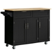 CARRELLO DA CUCINA IN LEGNO CON 2 CASSETTI, ARMADIETTO 3 ANTE E 4 RUOTE, 121X46X91CM, NERO