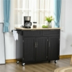 CARRELLO DA CUCINA IN LEGNO CON 2 CASSETTI, ARMADIETTO 3 ANTE E 4 RUOTE, 121X46X91CM, NERO