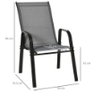 SET 4 SEDIE DA GIARDINO IMPILABILI E SALVASPAZIO CON BRACCIOLI IN METALLO E TESSUTO A RETE, GRIGIO