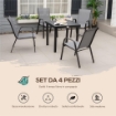 SET 4 SEDIE DA GIARDINO IMPILABILI E SALVASPAZIO CON BRACCIOLI IN METALLO E TESSUTO A RETE, GRIGIO