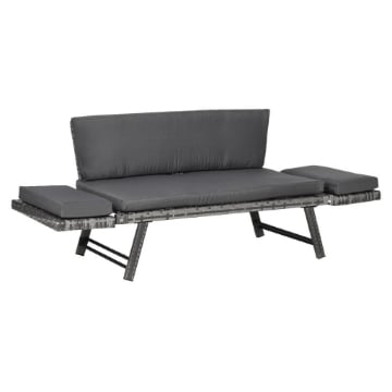 DIVANO DA GIARDINO 2 POSTI IN RATTAN CON IMBOTTITURA E BRACCIOLI RIBALTABILI, 129X63X67CM, GRIGIO