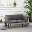 DIVANO DA GIARDINO 2 POSTI IN RATTAN CON IMBOTTITURA E BRACCIOLI RIBALTABILI, 129X63X67CM, GRIGIO