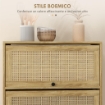 MOBILE CUCINA IN STILE BOHO CON 4 ANTE A RIBALTA, IN TRUCIOLATO E RATTAN, 70X32X132.8 CM