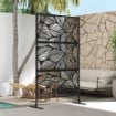 PARAVENTO DA ESTERNO DECORATIVO IN ACCIAIO TRAFORATO CON DESIGN A FOGLIE, 122X198CM, NERO