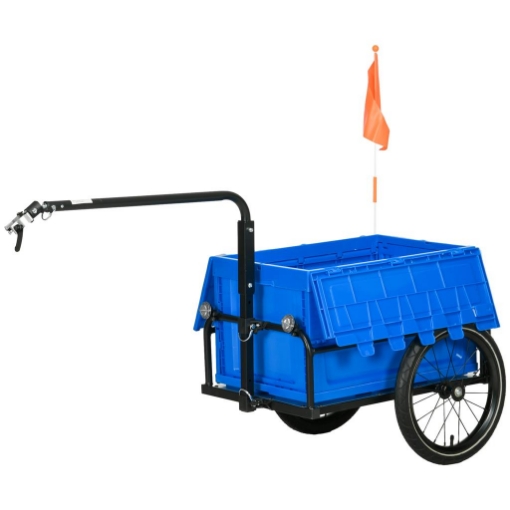 RIMORCHIO BICI AD ALTEZZA REGOLABILE CON BOX PORTAOGGETTI DA 65L IN PLASTICA, IN ACCIAIO, 145X61X76/81 CM, BLU