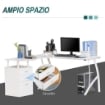 SCRIVANIA ANGOLARE CON CASSETTIERA, SCRIVANIA UFFICIO PORTA PC IN LEGNO E METALLO, BIANCO, 143.5X143.5X76CM