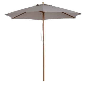 OMBRELLONE DA GIARDINO A 6 STECCHE IN LEGNO E TESSUTO POLIESTERE, 2.5X2.3M, GRIGIO