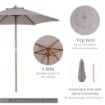 OMBRELLONE DA GIARDINO A 6 STECCHE IN LEGNO E TESSUTO POLIESTERE, 2.5X2.3M, GRIGIO