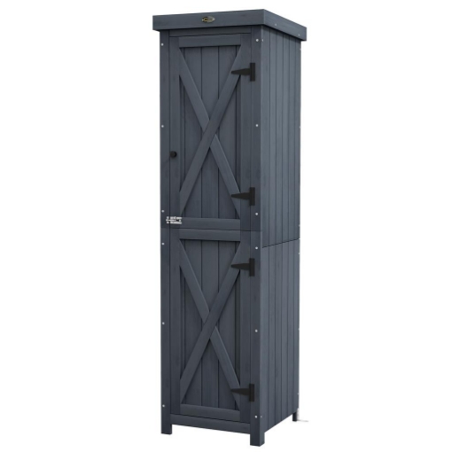 CASETTA PORTA ATTREZZI A 3 RIPIANI IN LEGNO DA ABETE CON TETTO IN METALLO, 45X45X160 CM, GRIGIO