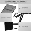 SET 2 LETTINI PRENDISOLE CON SCHIENALE RECLINABILE E TASCA, IN ACCIAIO E POLIESTERE, 65X188X36 CM, GRIGIO E NERO