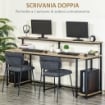 SCRIVANIA DOPPIA CON SCAFFALI E MENSOLA PER MONITOR IN STILE INDUSTRIALE, SCRIVANIA CON LIBRERIA SALVASPAZIO PER UFFICIO E STUDIO IN METALLO E MDF, 200X53X100CM, NERO MARRONE