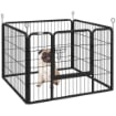RECINTO PER CANI PIEGHEVOLE IN METALLO, PER INTERNO ED ESTERNO CON PORTA E PICCHETTI, 82X82X60CM GRIGIO