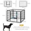RECINTO PER CANI PIEGHEVOLE IN METALLO, PER INTERNO ED ESTERNO CON PORTA E PICCHETTI, 82X82X60CM GRIGIO