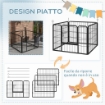 RECINTO PER CANI PIEGHEVOLE IN METALLO, PER INTERNO ED ESTERNO CON PORTA E PICCHETTI, 82X82X60CM GRIGIO
