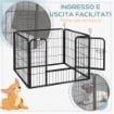 RECINTO PER CANI PIEGHEVOLE IN METALLO, PER INTERNO ED ESTERNO CON PORTA E PICCHETTI, 82X82X60CM GRIGIO