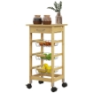 CARRELLO CUCINA CON RUOTE, CASSETTO E 3 CESTINI A RETE METALLICA, 37X37X76CM, COLORE LEGNO