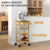 CARRELLO CUCINA CON RUOTE, CASSETTO E 3 CESTINI A RETE METALLICA, 37X37X76CM, COLORE LEGNO