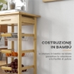 CARRELLO CUCINA CON RUOTE, CASSETTO E 3 CESTINI A RETE METALLICA, 37X37X76CM, COLORE LEGNO