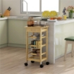 CARRELLO CUCINA CON RUOTE, CASSETTO E 3 CESTINI A RETE METALLICA, 37X37X76CM, COLORE LEGNO