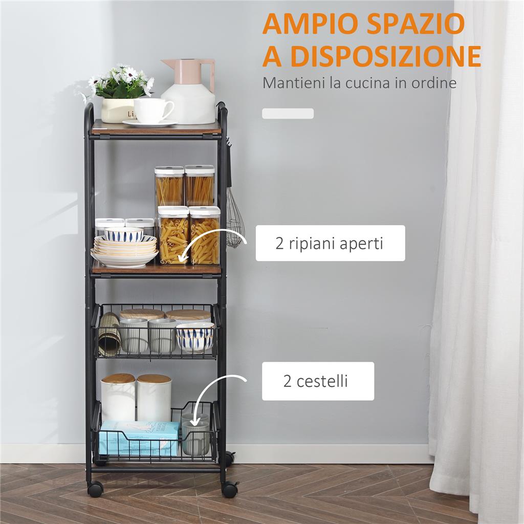 Carrello Portatutto LEKY 2 Ripiani In Metallo: Struttura Bianca, Con Ruote, Multiuso Per Cucina, Bagno, Camera Da Letto, Prodotto In Spagna