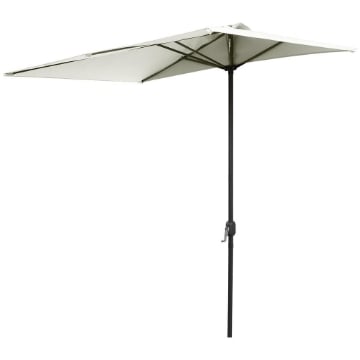 OMBRELLONE DA PARETE MEZZALUNA SALVASPAZIO CON APERTURA A MANOVELLA, BEIGE