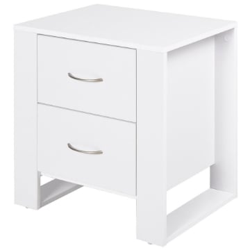 COMODINO MODERNO IN LEGNO CON 2 CASSETTI PER CAMERA DA LETTO, 48X39X54CM, BIANCO