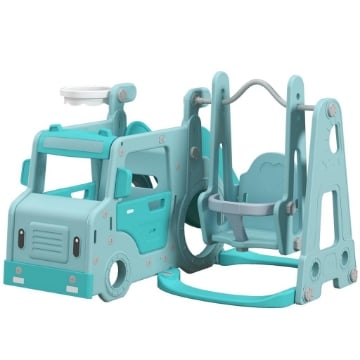 SET SCIVOLO PER BAMBINI 18-48 MESI CON ALTALENA, MACCHININA E CANESTRO, 201X151X87.5CM, AZZURRO