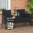 DIVANETTO PER ESTERNI 2 POSTI CON TAVOLINO DA CAFFÈ, IN ACCIAIO E RATTAN PE, 137X59X82 CM, NERO