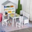 SET TAVOLO PER BAMBINI CON 2 SEDIE E CASSAPANCA IN LEGNO PER CAMERETTA, BIANCO E GRIGIO