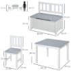 SET TAVOLO PER BAMBINI CON 2 SEDIE E CASSAPANCA IN LEGNO PER CAMERETTA, BIANCO E GRIGIO