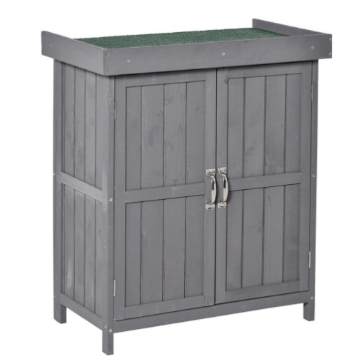 ARMADIO DA GIARDINO A 2 RIPIANI IN LEGNO DI ABETE CON TETTO APRIBILE, 74X43X88 CM, GRIGIO SCURO
