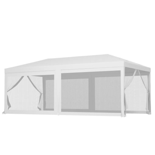 GAZEBO DA GIARDINO PER FESTE CON 6 PARETI RIMOVIBILI A ZANZARIERA, 582X295X255CM, BIANCO