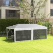 GAZEBO DA GIARDINO PER FESTE CON 6 PARETI RIMOVIBILI A ZANZARIERA, 582X295X255CM, BIANCO