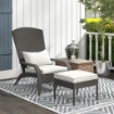 SEDIA DA GIARDINO CON POGGIAPIEDI E CUSCINI IMBOTTITI, IN RATTAN E ACCIAIO, 64X82X89 CM, GRIGIO E CREMA