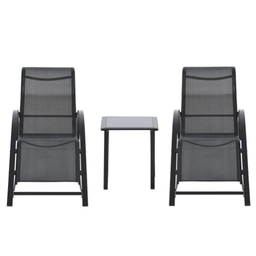 SET 2 LETTINI PRENDISOLE E TAVOLINO CON RIPIANO, IN TESSUTO TRASPIRANTE E METALLO, 59X169X66 CM, NERO