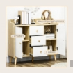 CREDENZA MODERNA IN TRUCIOLATO E LEGNO DI PINO CON 3 CASSETTI E 2 ARMADIETTI A 2 LIVELLI, 90X32X80A CM