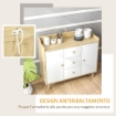 CREDENZA MODERNA IN TRUCIOLATO E LEGNO DI PINO CON 3 CASSETTI E 2 ARMADIETTI A 2 LIVELLI, 90X32X80A CM