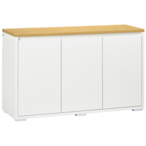 MOBILE MULTIUSO CON 2 ARMADIETTI A 2 LIVELLI IN TRUCIOLATO, RIPIANO REGOLABILE, 120X37X75CM BIANCO E COLOR LEGNO