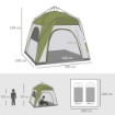 TENDA DA CAMPEGGIO 2 POSTI POP UP CON PORTA A CERNIERA E 3 FINESTRE, 240X240X199CM, VERDE