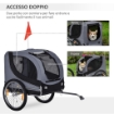 RIMORCHIO BICI PER CANI TAGLIA MEDIA CON FINESTRE LATERALI E BANDIERINA, 130X73X90 CM, GRIGIO E NERO