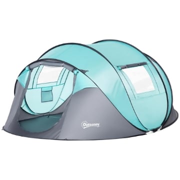 TENDA DA CAMPEGGIO 4 PERSONE A CUPOLA, TENDA POP-UP AUTOMATICA A IGLOO, 286X209X122CM, AZZURRO