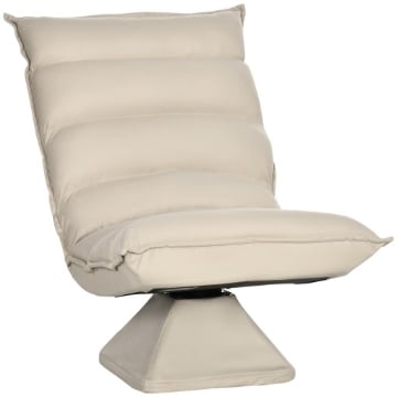 POLTRONA IN TESSUTO IMBOTTITA GIREVOLE A 360° E RECLINABILE A 3 LIVELLI 62X62X95CM, BEIGE