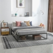 STRUTTURA LETTO CON DOGHE IN COMPENSATO E CONTENITORE INFERIORE, 190X160X35CM, NERO E COLORE LEGNO