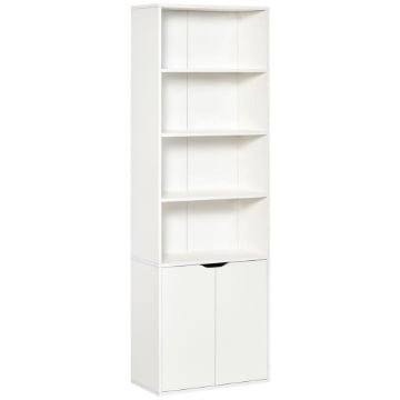 LIBRERIA MODERNA 4 RIPIANI CON ARMADIETTO A 2 ANTE IN LEGNO, 59X29X180CM, BIANCA