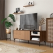 MOBILE PORTA TV FINO 65" CON 2 ARMADIETTI E 2 VANI APERTI IN LEGNO, 150X40X56CM, MARRONE