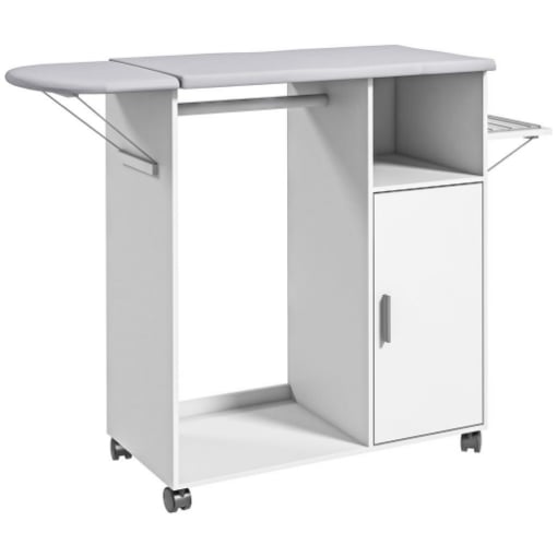 MOBILE ASSE DA STIRO CON PIANO D'APPOGGIO, 3 RIPIANI A CUBO E GUIDA, 107X42.5X99CM, BIANCO