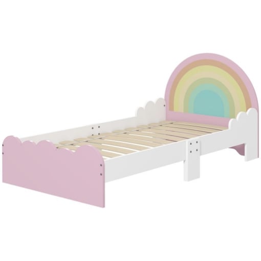 LETTINO PER BAMBINI 3-6 ANNI CON SPONDE LATERALI ANTICADUTA IN MDF, 143X74X66 CM, BIANCO E ROSA