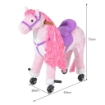 CAVALLO A DONDOLO PER BAMBINI 3+ ANNI CON 4 ROTELLE, SUONI REALISTICI E POGGIAPIEDI, 65X28X75 CM, ROSA