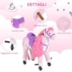 CAVALLO A DONDOLO PER BAMBINI 3+ ANNI CON 4 ROTELLE, SUONI REALISTICI E POGGIAPIEDI, 65X28X75 CM, ROSA